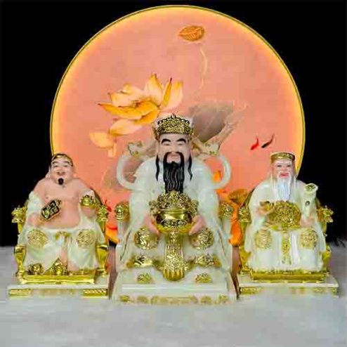 Tượng Thần Tài Thổ Địa Bộ 3 Ông Đá Trắng Nhập Khẩu T024