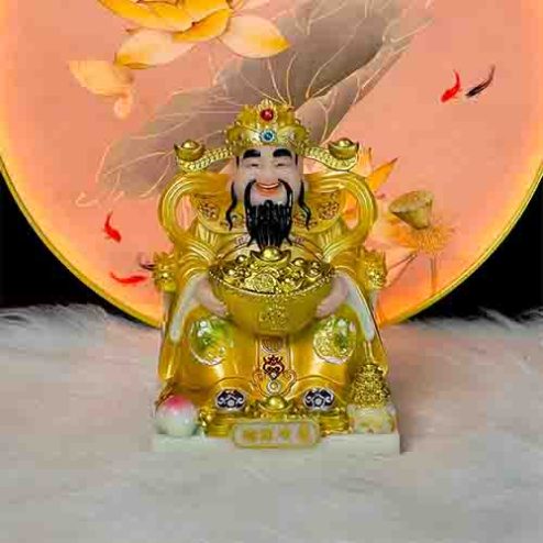 Tượng Thần Tiền Thần Tài Đá Nhập Khẩu Phú Quý Vàng T004