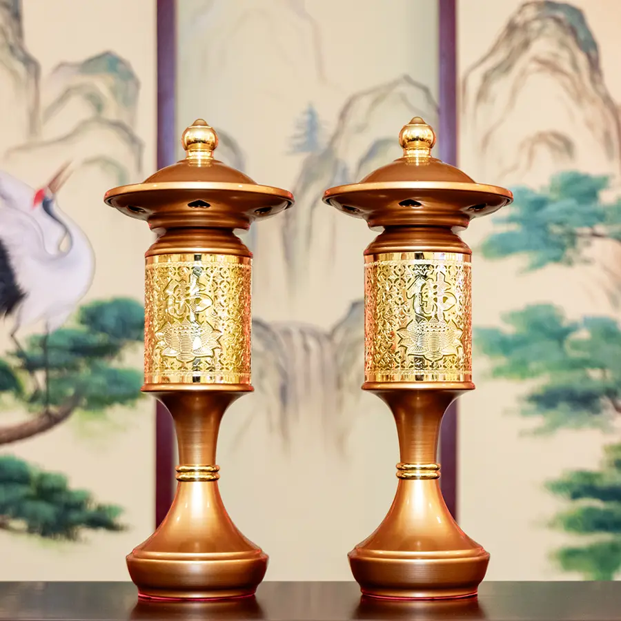 Đèn thờ điện trụ lưới có mái thân hợp kim vàng DTD1301 An Phát