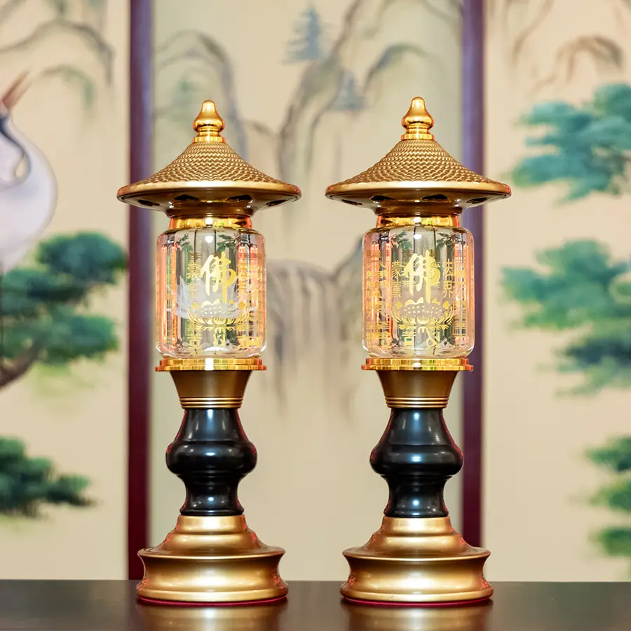 Đèn thờ điện pha lê 1 cầu trụ có mái thân hợp kim trơn DT1302