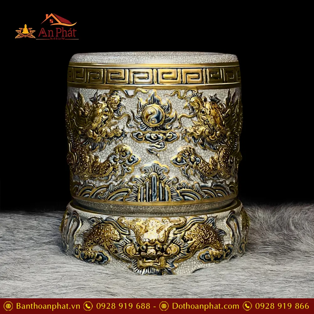 Bát Hương Bát Tràng Men Rạn Vẽ Vàng 24K DT338 7 Bát Hương Bát Tràng Men Rạn Vẽ Vàng 24K DT338