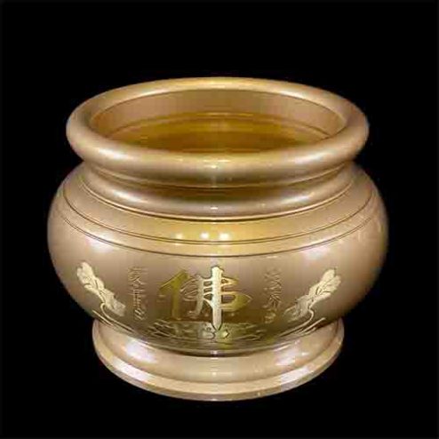 Bát Hương Đồng Hoa Sen Vàng Chữ Phật DT215 - 12 inch