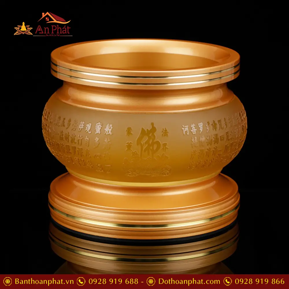 Bát Hương Lưu Ly Tâm Kinh Hoa Sen Chữ Phật Nổi DT304 15 Bát Hương Lưu Ly Tâm Kinh Hoa Sen Chữ Phật Nổi DT304