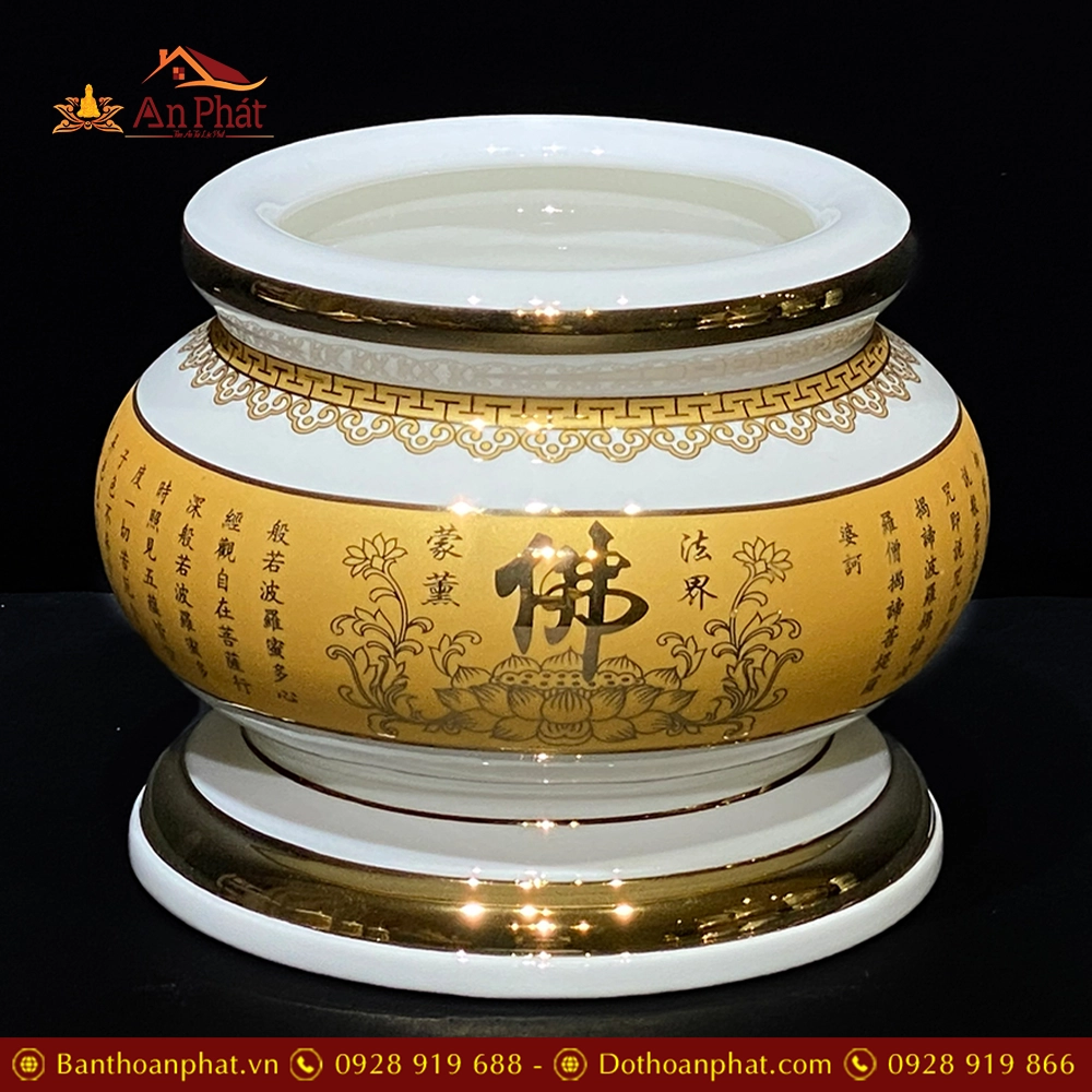 Bát Hương Sứ Tâm Kinh Vàng DT228 11 Bát Hương Sứ Tâm Kinh Vàng DT228