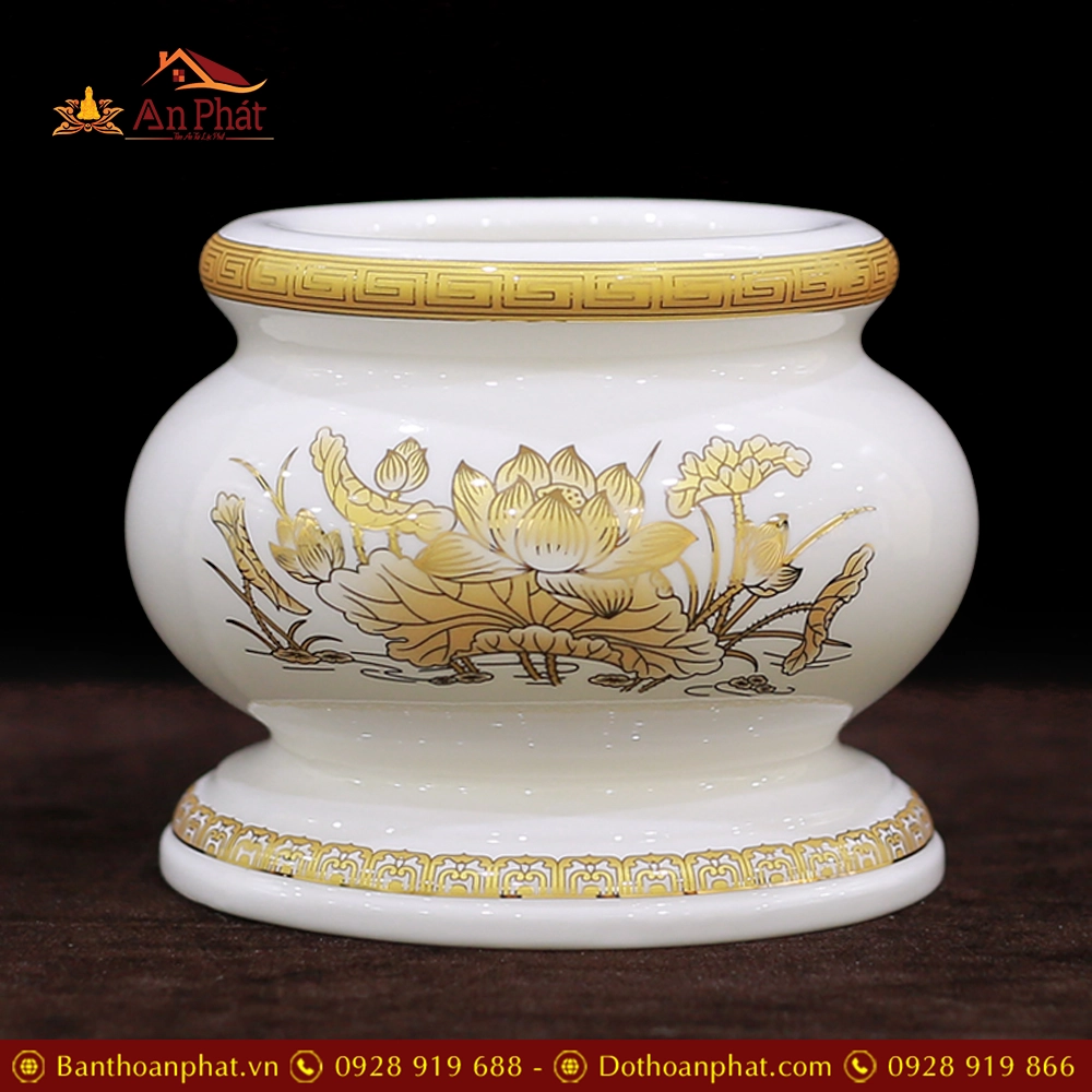 Bát Nhang Sứ Trắng Hoa Sen Vàng DT243 9 Bát Nhang Sứ Trắng Hoa Sen Vàng DT243