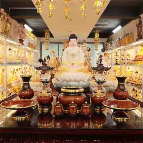 Bộ Đồ Thờ Đồng Vân Đá Đỏ BDT012