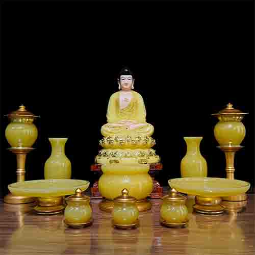 Bộ Đồ Thờ Ngọc Viền Đồng Thạch Anh BDT002