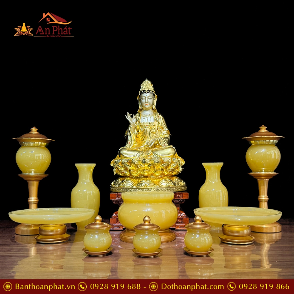 Bộ Đồ Thờ Ngọc Viền Đồng Thạch Anh BDT002 17 Bộ Đồ Thờ Ngọc Viền Đồng Thạch Anh BDT002