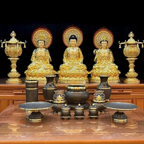 Bộ Đồ Thờ Phật Đồng Vân Đá Đen Sần Nhập Khẩu BDT024