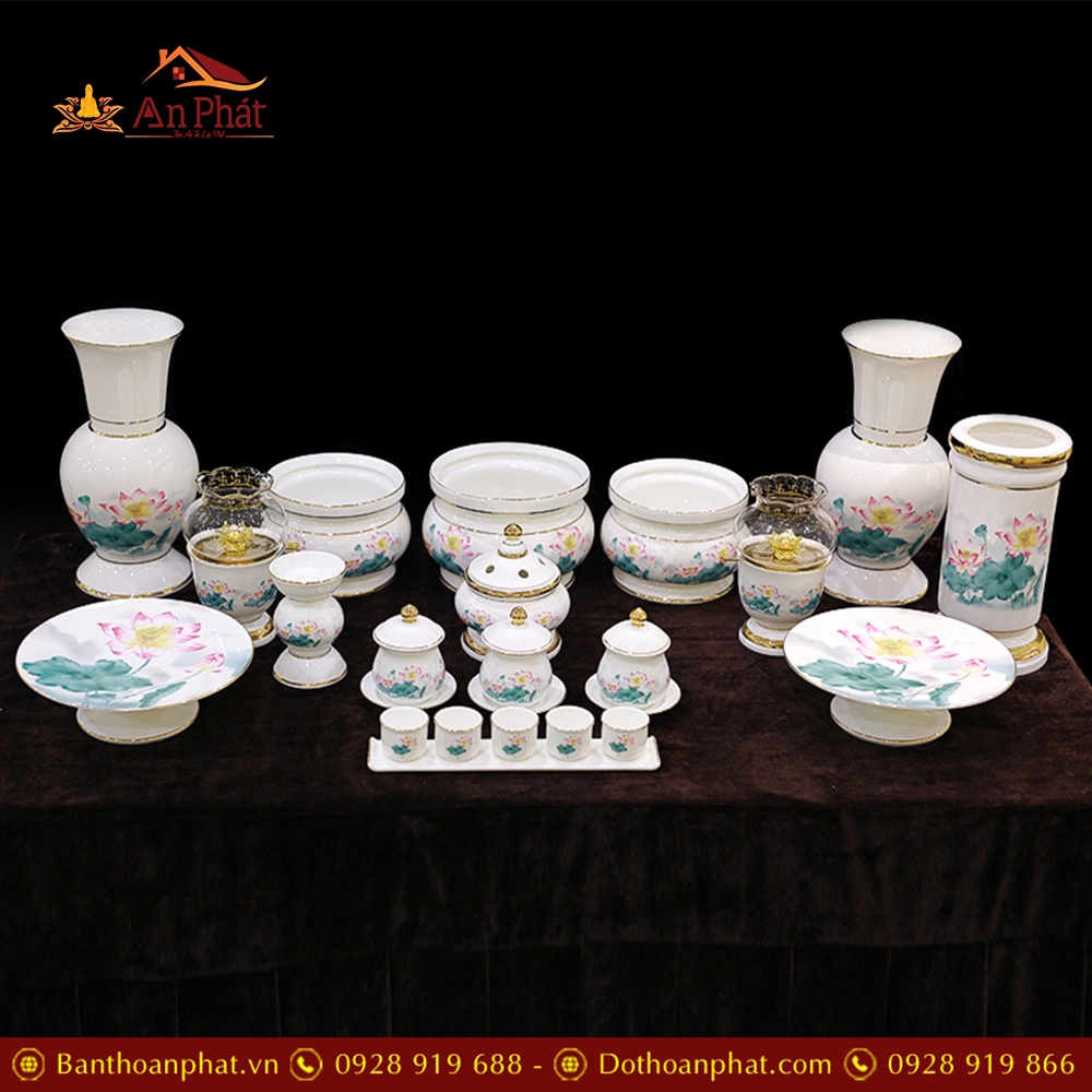 Bộ Đồ Thờ Sứ Trắng Hoa Sen Hồng Lá Xanh BDT015 23 Bộ Đồ Thờ Sứ Trắng Hoa Sen Hồng Lá Xanh BDT015