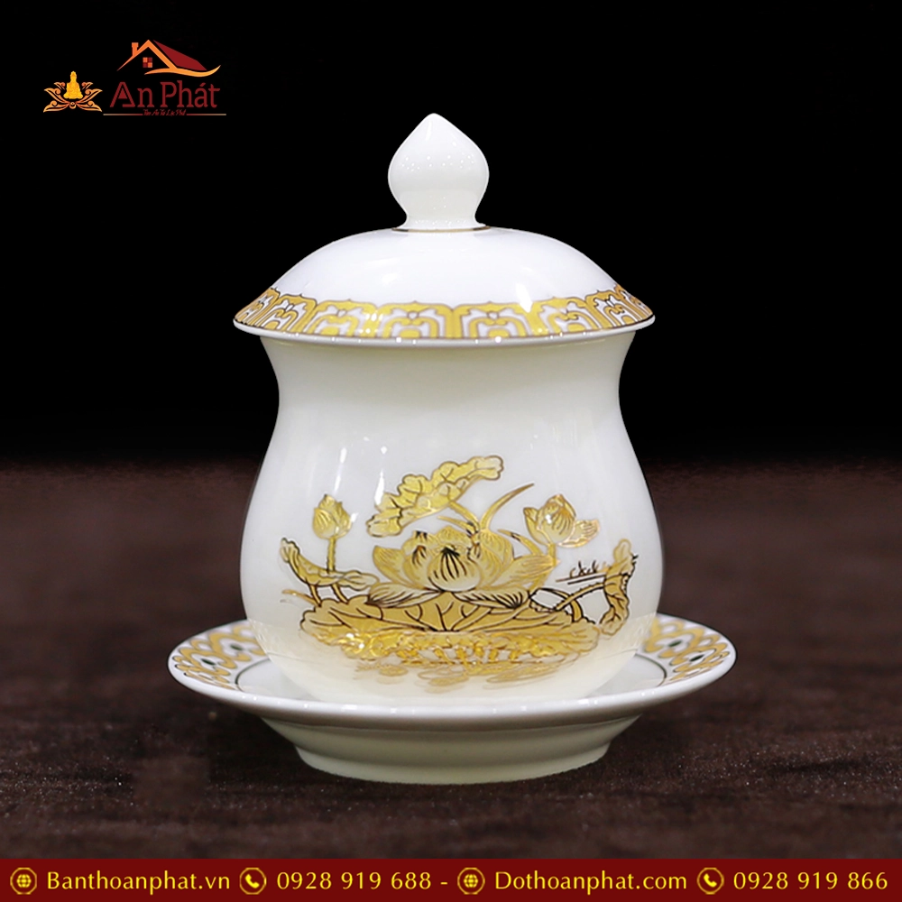 Chóe Thờ Sứ Trắng Hoa Sen Vàng DT244 13 Chóe Thờ Sứ Trắng Hoa Sen Vàng DT244