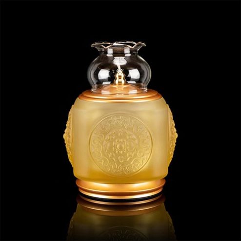 Đèn Dầu Lưu Ly Vuông Bảo Tướng Bọc Đồng DT351