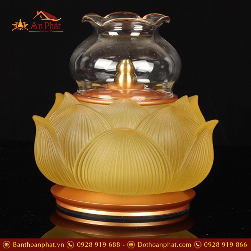 Đèn Dầu Thờ Lưu Ly Bảo Liên Hoa Sen Chân Đồng DT255 23 Đèn Dầu Thờ Lưu Ly Bảo Liên Hoa Sen Chân Đồng DT255