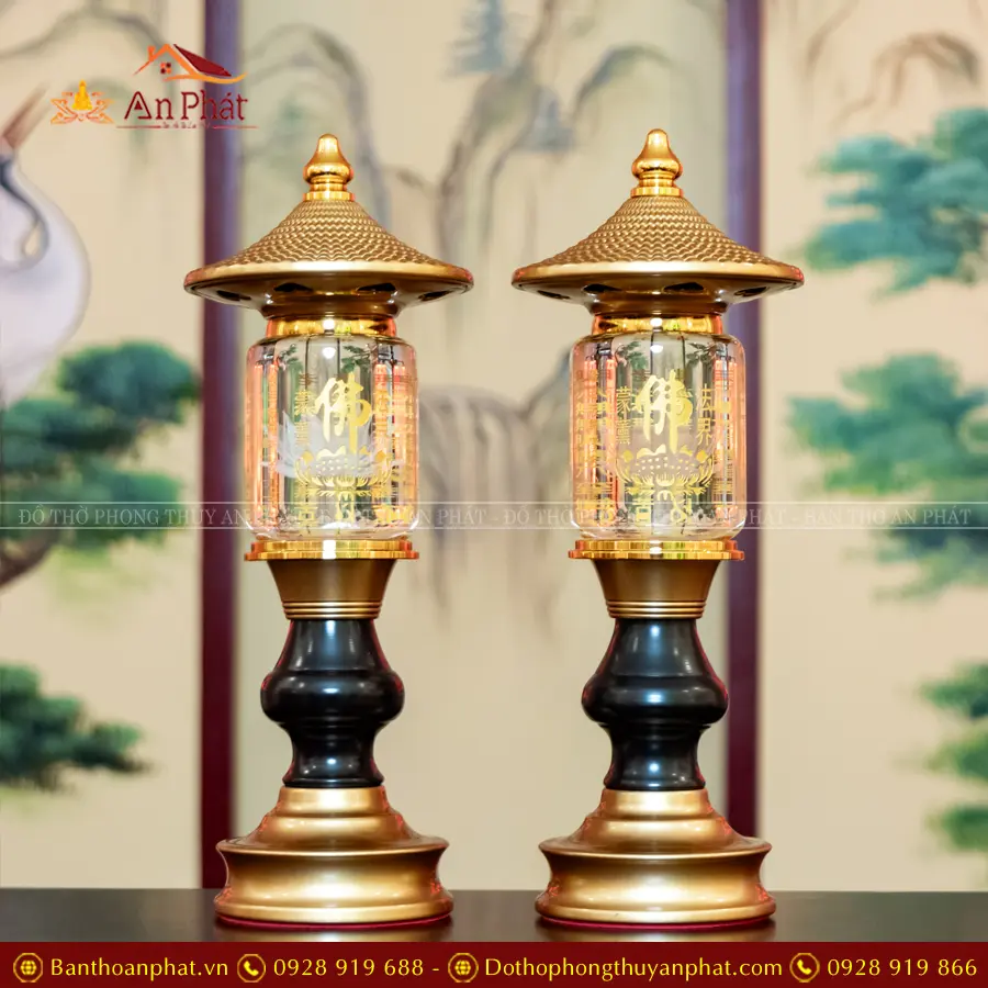 Đèn thờ điện pha lê 1 cầu trụ có mái thân hợp kim trơn DT1302 Đèn thờ điện pha lê 1 cầu trụ có mái thân hợp kim trơn DT1302
