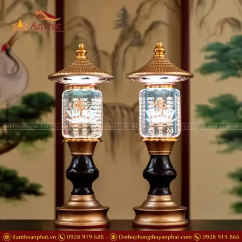 Đèn thờ điện pha lê 1 cầu trụ có mái thân hợp kim trơn DTD1302 An Phát