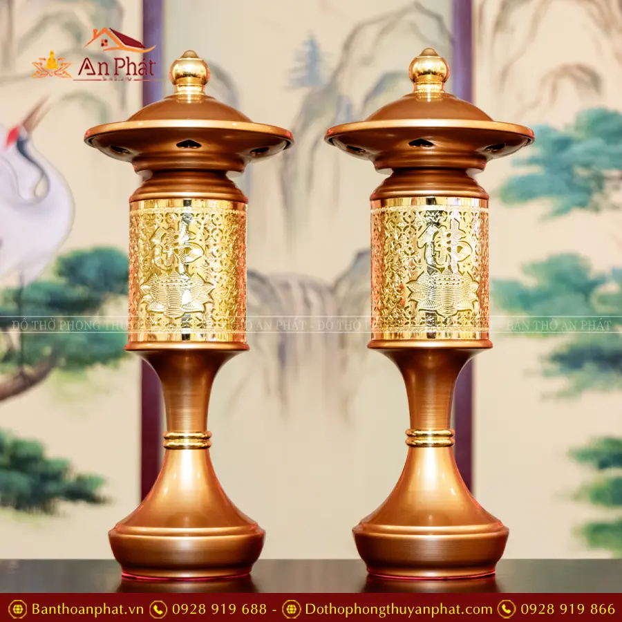 Đèn thờ điện trụ lưới có mái thân hợp kim vàng DT1301 An Phát Đèn thờ điện trụ lưới có mái thân hợp kim vàng DT1301 An Phát