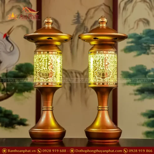Đèn thờ điện trụ lưới có mái thân hợp kim vàng DTD1301 An Phát