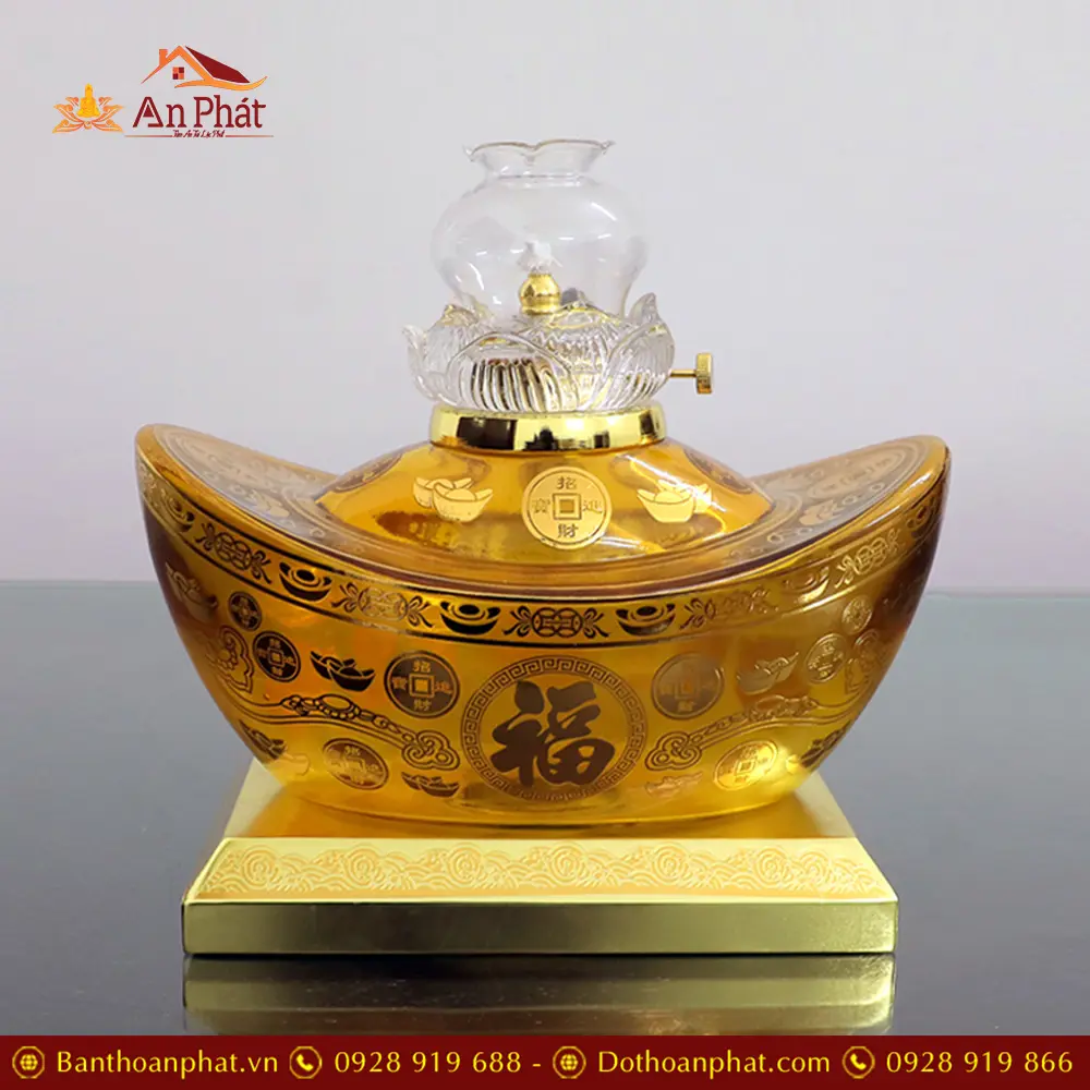 Đèn Thờ Dầu Đính Bảo Thuỷ Tinh Vàng DT352 29 Đèn Thờ Dầu Đính Bảo Thuỷ Tinh Vàng DT352