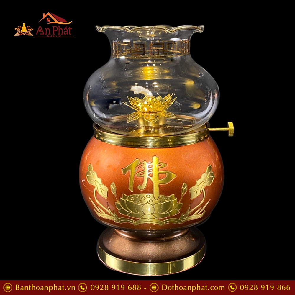 Đèn Thờ Dầu Đồng Đỏ Hoa Sen Chữ Phật DT214 7 Đèn Thờ Dầu Đồng BQL Đỏ Hoa Sen Chữ Phật DT214