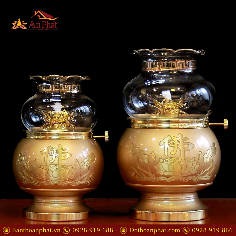 Đèn Thờ Dầu Đồng Hoa Sen Vàng Chữ Phật DT220 13 Đèn Thờ Dầu Đồng Hoa Sen Vàng Chữ Phật DT220