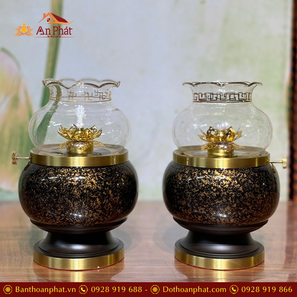 Đèn Thờ Dầu Đồng Vân Đá Đen DT277 7 Đèn Thờ Dầu Đồng Vân Đá Đen DT277
