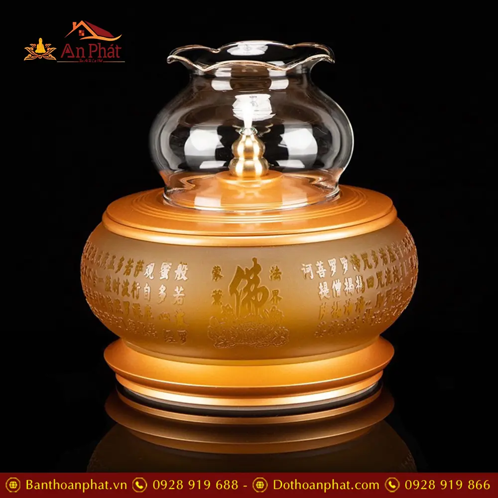 Đèn Thờ Dầu Lưu Ly Tâm Kinh Hoa Sen Chữ Phật Nổi DT305 17 Đèn Thờ Dầu Lưu Ly Tâm Kinh Hoa Sen Chữ Phật Nổi DT305