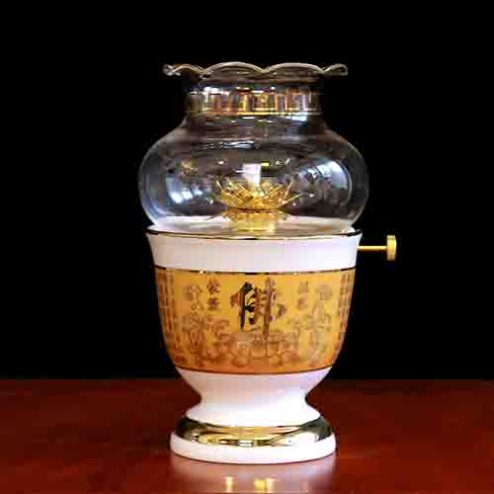 Đèn Thờ Dầu Sứ Tâm Kinh Vàng DT232