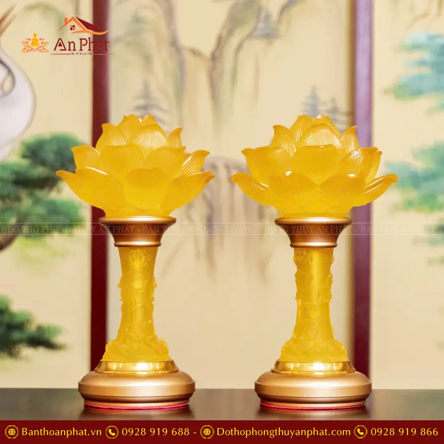 Đèn thờ điện 1 bông lưu ly thân sáng DTD1327 9 Đèn thờ cúng bằng điện lưu ly 1 bông đẹp