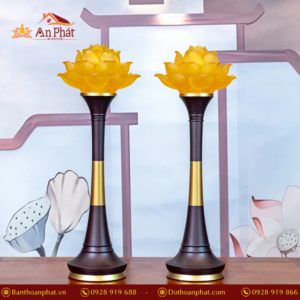 Đèn thờ điện 1 bông lưu ly vàng thân trơn DTD1339 An Phát