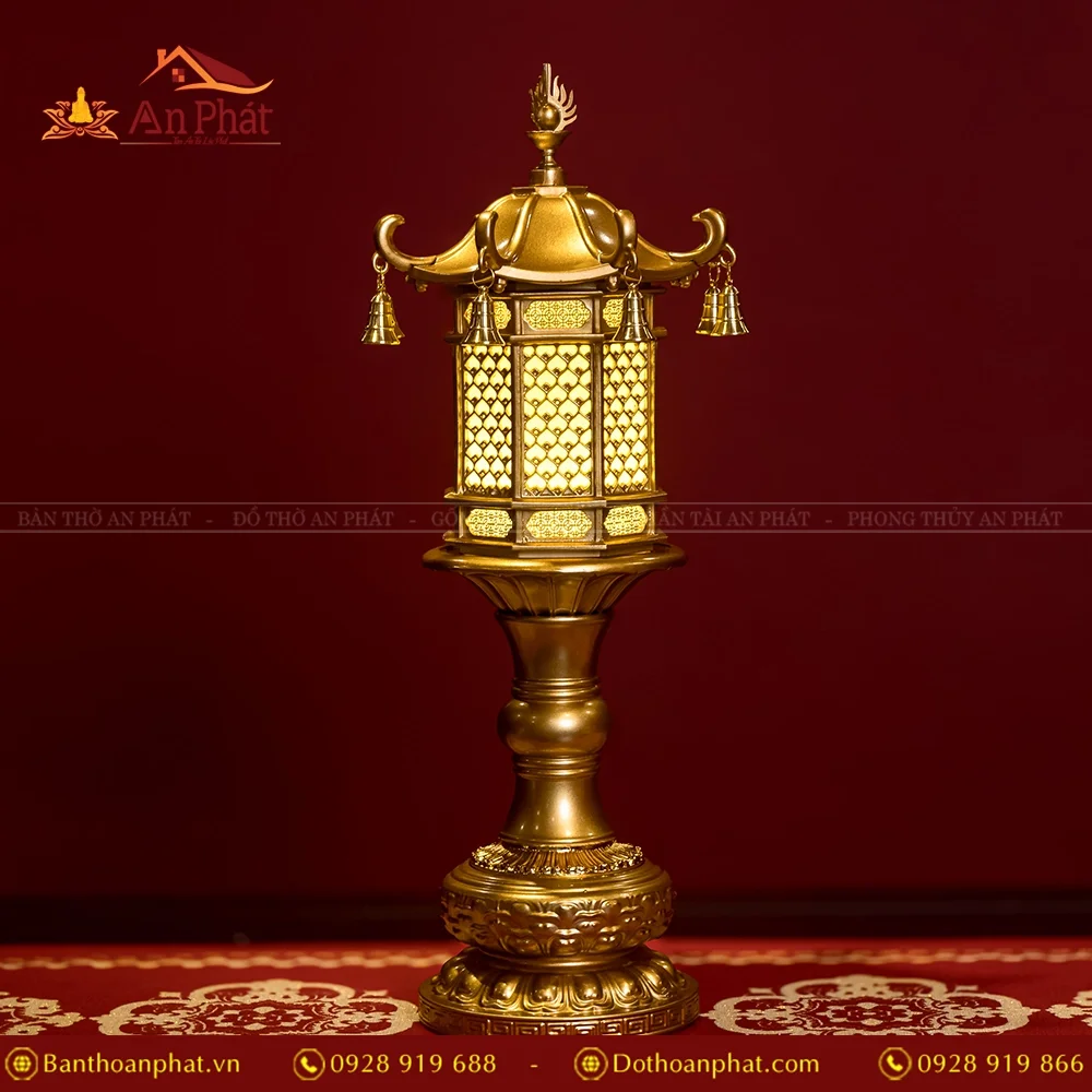 Đèn thờ điện đồng họa tiết lá bồ đề mái chùa DTD1343 15 Đèn thờ cúng bằng điện nhập khẩu Đài Loan