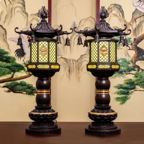 Đèn thờ điện đồng mái chùa thân vàng DTD1320 An Phát