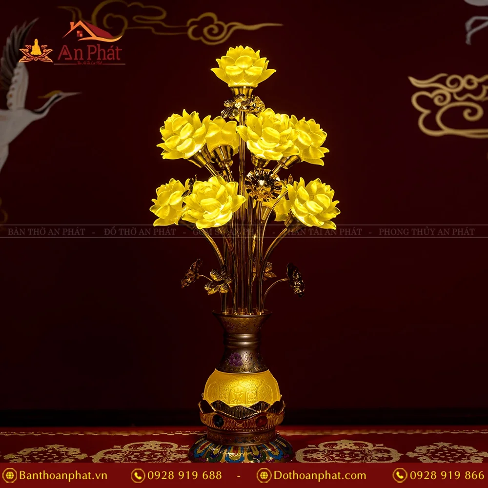 Đèn thờ cúng hoa sen lưu ly