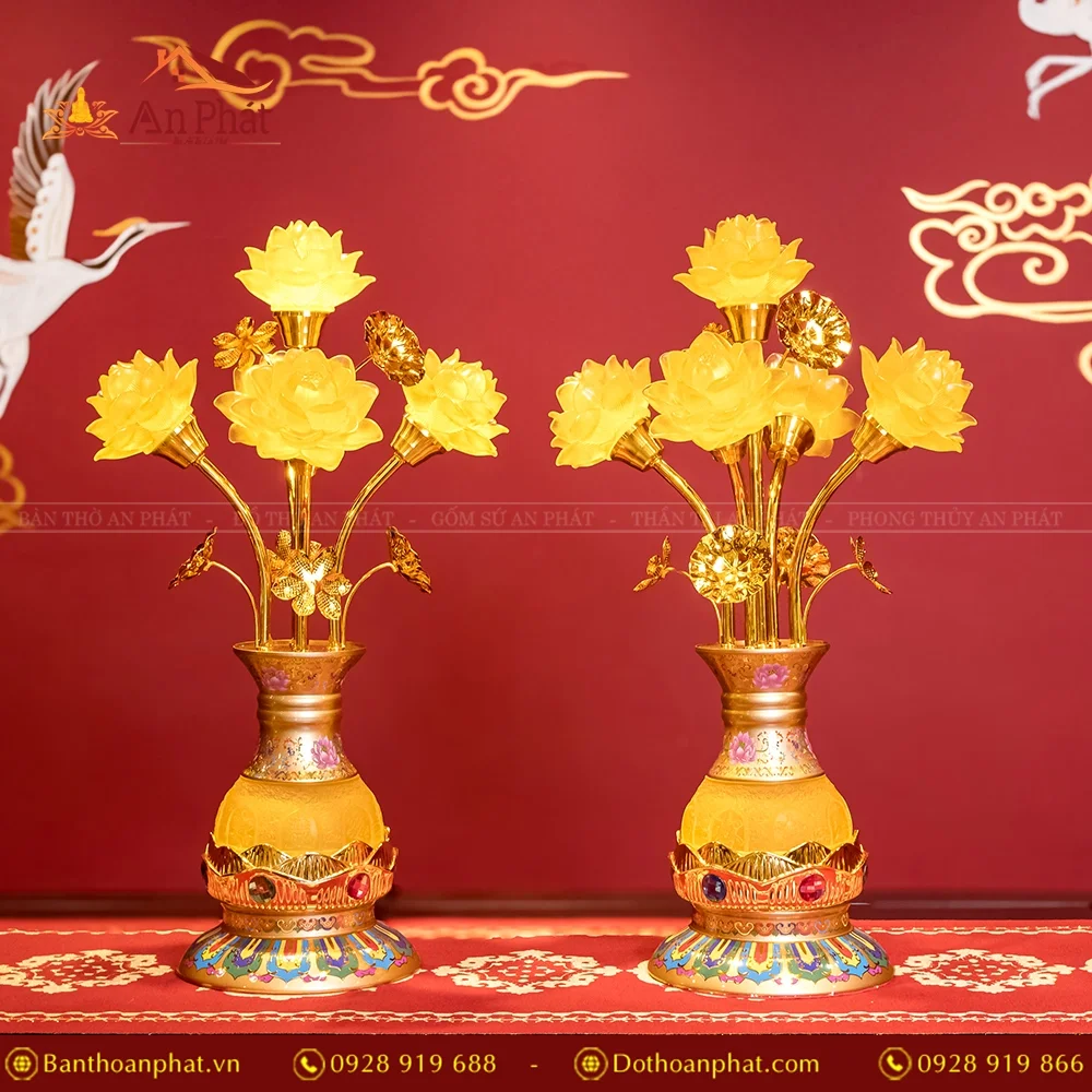 Đèn thờ điện hoa sen lưu ly 5 bông DTD1345 An Phát