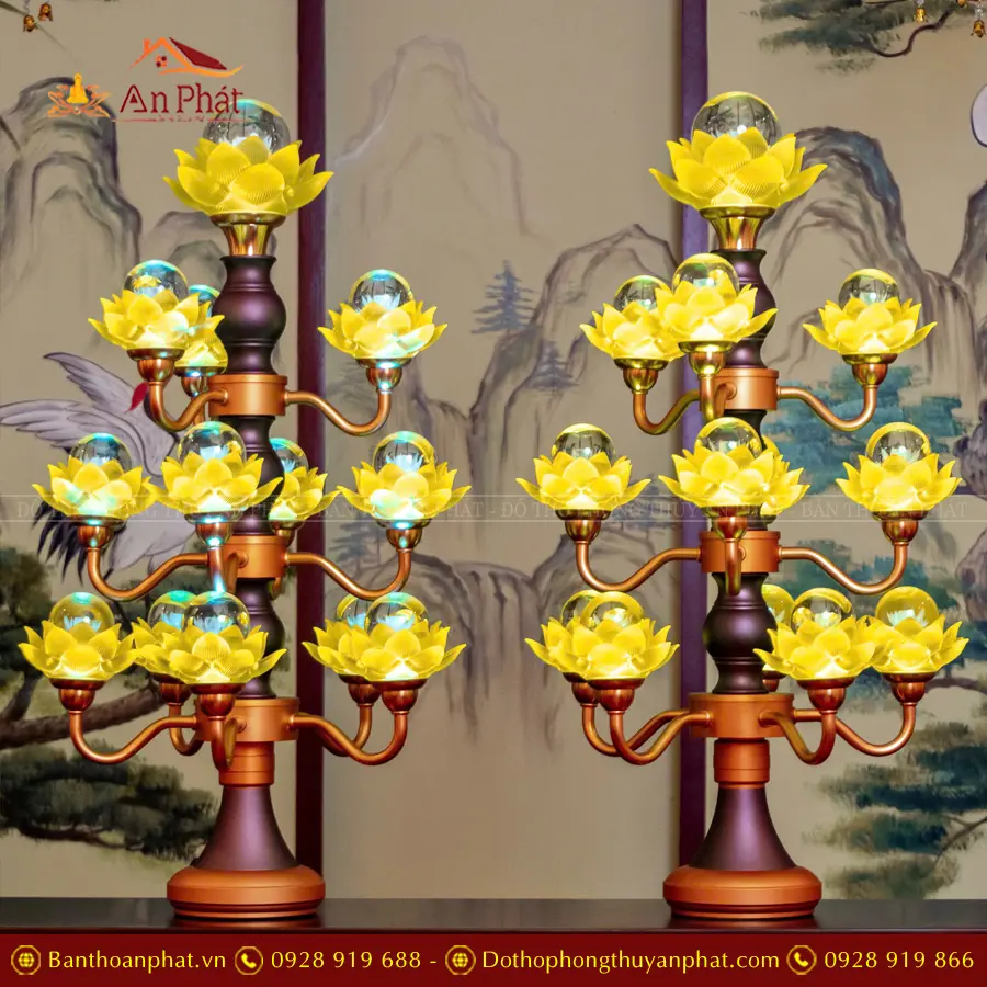 Đèn thờ điện lưu ly 13 bông cao cấp DTD1325 13 Đèn thờ bằng điện cao cấp 13 bông hoa sen