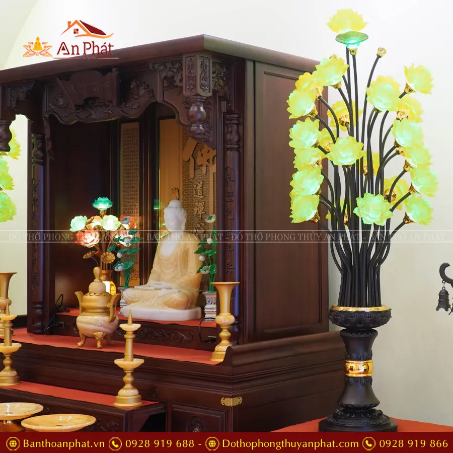 Đèn thờ điện lưu ly 28 bông thân đồng DT1316 12 Đèn thờ lưu ly bằng điện nhập khẩu