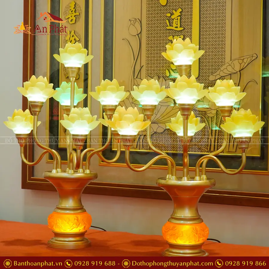 Đèn thờ điện lưu ly 9 bông bầu dẹt DT1310 5 Đèn thờ điện lưu ly 9 bông bầu dẹt DT1310 An Phát
