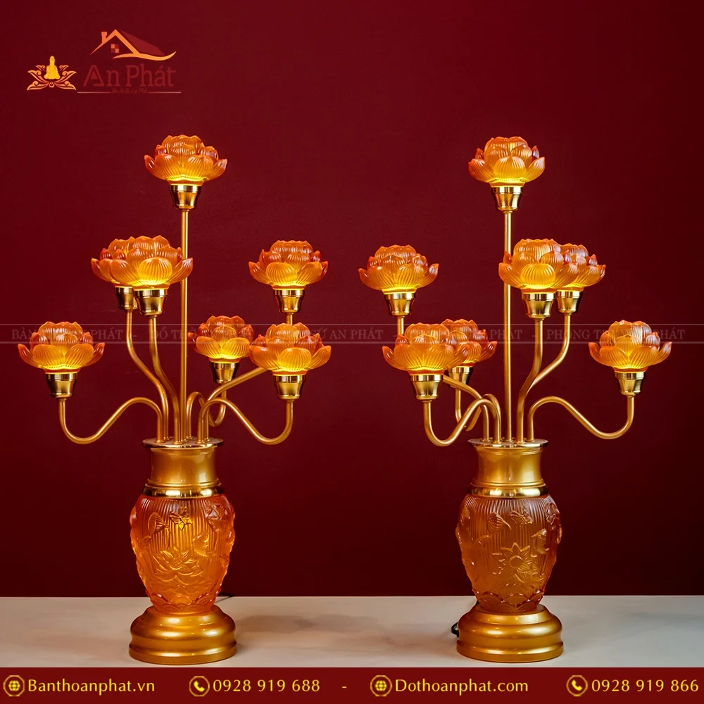 Đèn thờ điện lưu ly cành cong bầu thon cao DTD1338 14 Mẫu đèn thờ cúng bằng điện đẹp nhất