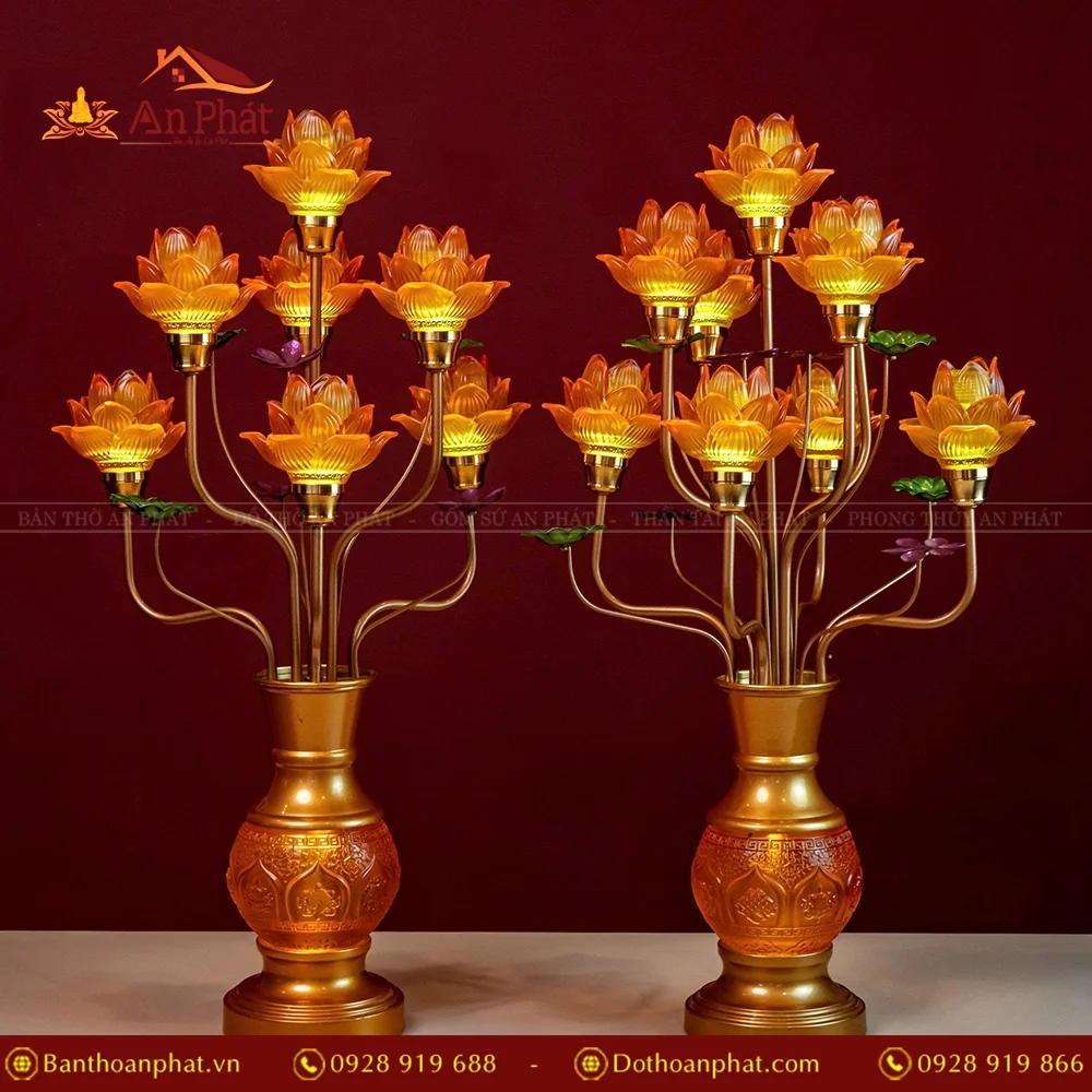 Đèn thờ điện lưu ly cành cong bầu tròn DTD1337 18 Đèn thờ cúng bằng điện nhập khẩu Đài Loan