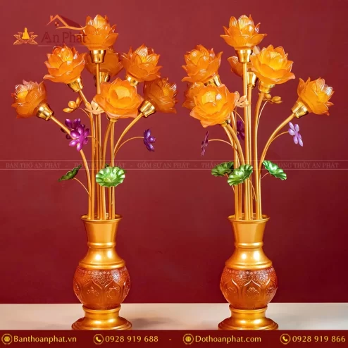 Đèn thờ điện lưu ly cành thẳng bầu tròn DTD1364 An Phát