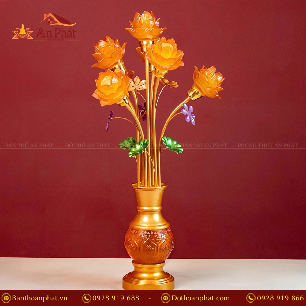 Đèn thờ điện lưu ly cành thẳng bầu tròn DTD1364 17 Đèn thờ cao cấp đẹp hiện đại