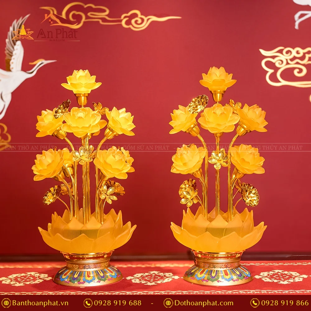Đèn thờ điện lưu ly hoa sen nhiều bông DTD1344 15 Đèn thờ điện lưu ly hoa sen nhiều bông DTD1344 An Phát