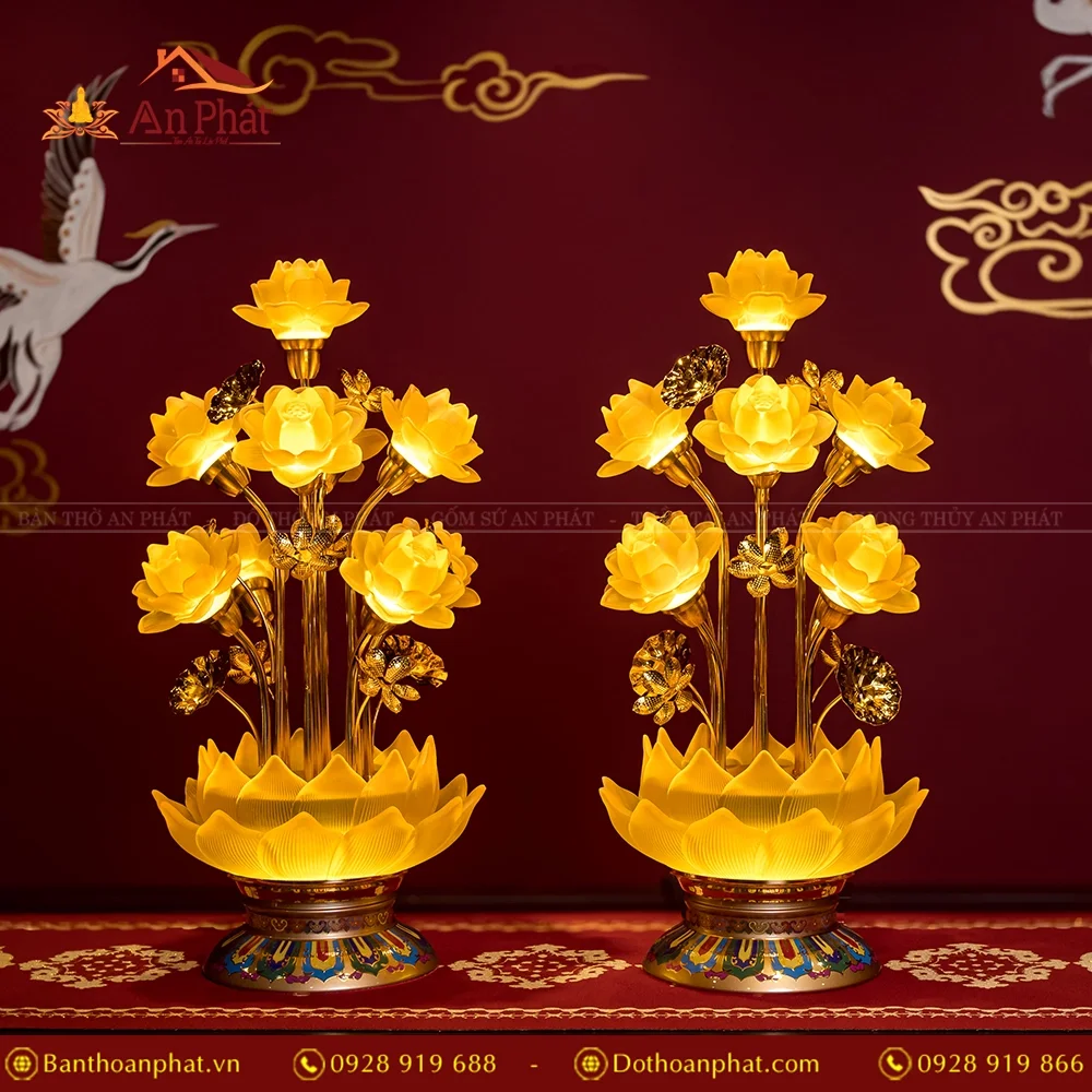 Đèn thờ điện lưu ly hoa sen nhiều bông DTD1344 16 Đèn thờ điện lưu ly hoa sen 7 bông DTD1344 An Phát