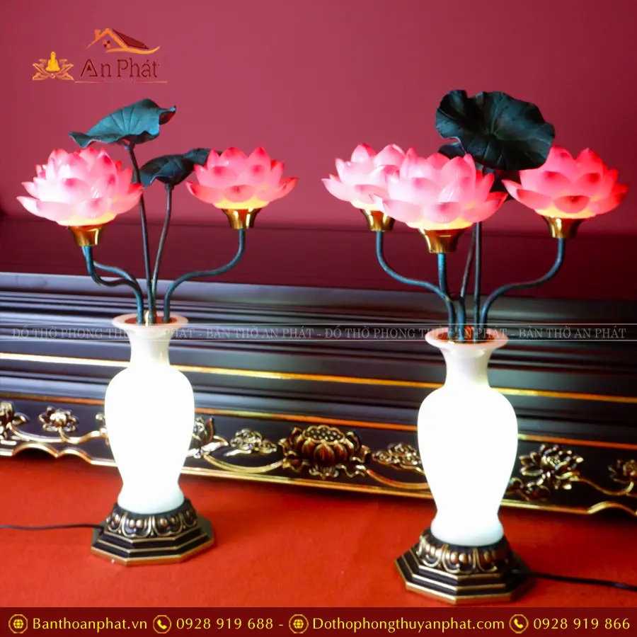 Đèn thờ điện lưu ly lục bình hoa sen DT1318 5 Đèn thờ điện lưu ly lục bình hoa sen DT1318 An Phát