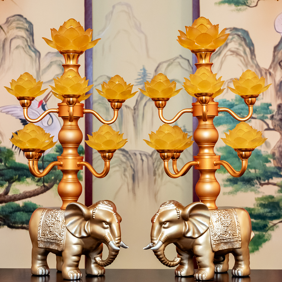 Đèn thờ điện lưu ly nhiều bông đế voi DTD1307 An Phát