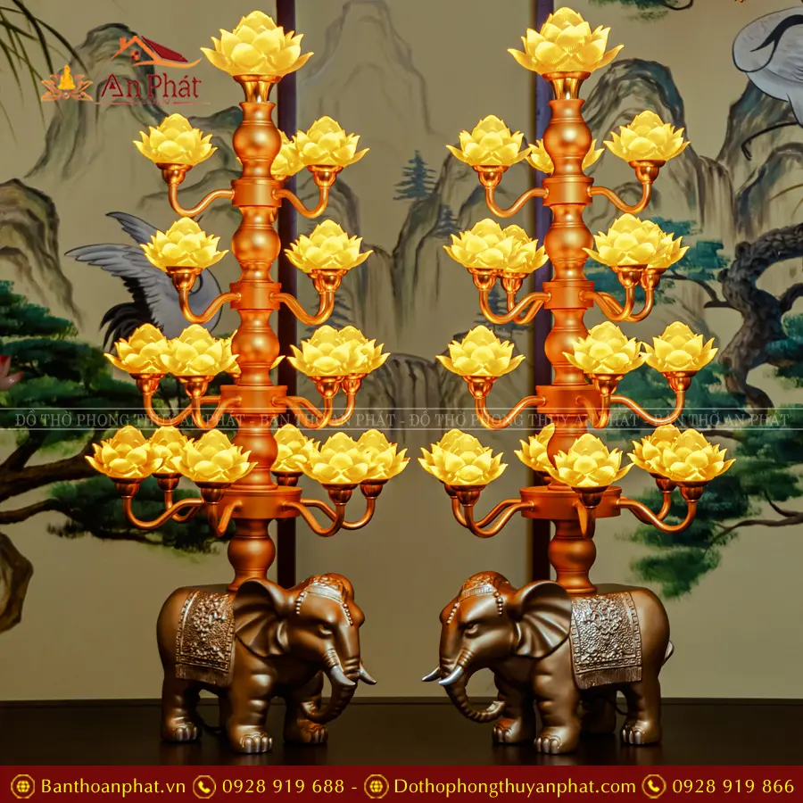Đèn thờ điện lưu ly nhiều bông đế voi DT1307 13 Đèn thờ điện lưu ly 19 bông đế voi An Phát