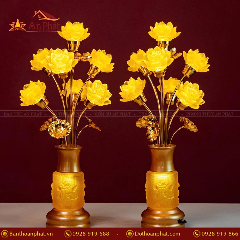 Đèn thờ điện lưu ly nhiều bông đẹp DTD1341 12 Đèn thờ cúng nhập khẩu Đài Loan cao cấp đẹp