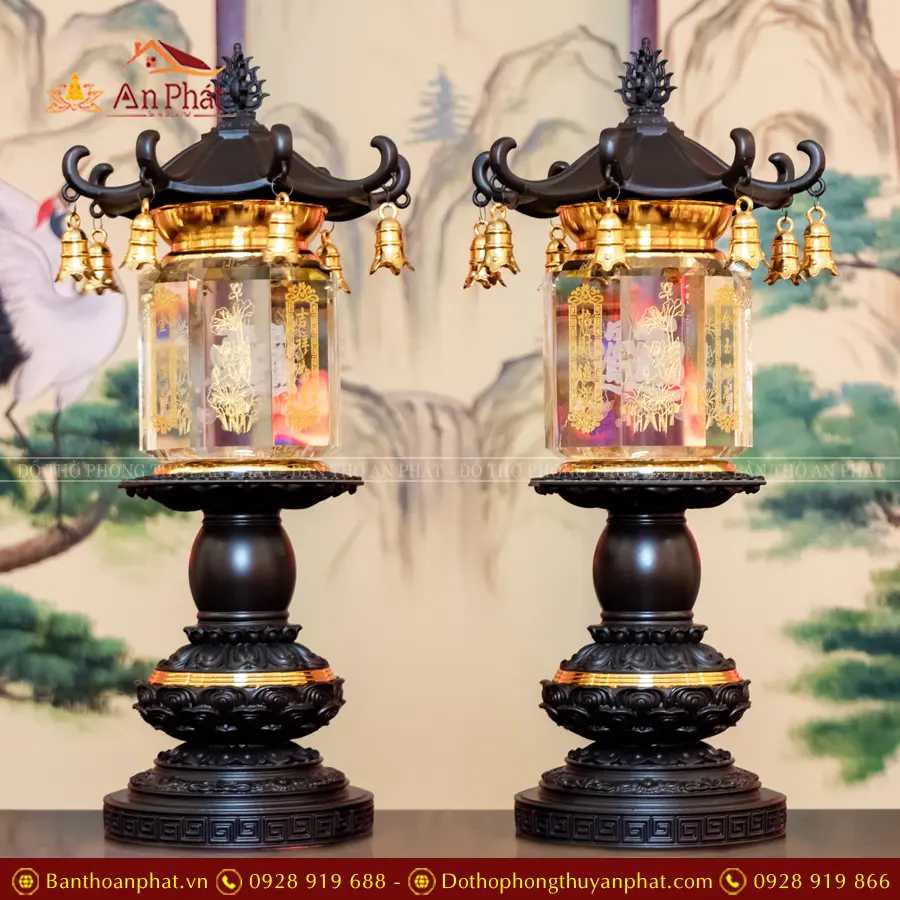 Đèn thờ điện pha lê mái chùa trụ vuông DT1304 13 Đèn thờ điện pha lê mái chùa trụ vuông DT1304 An Phát