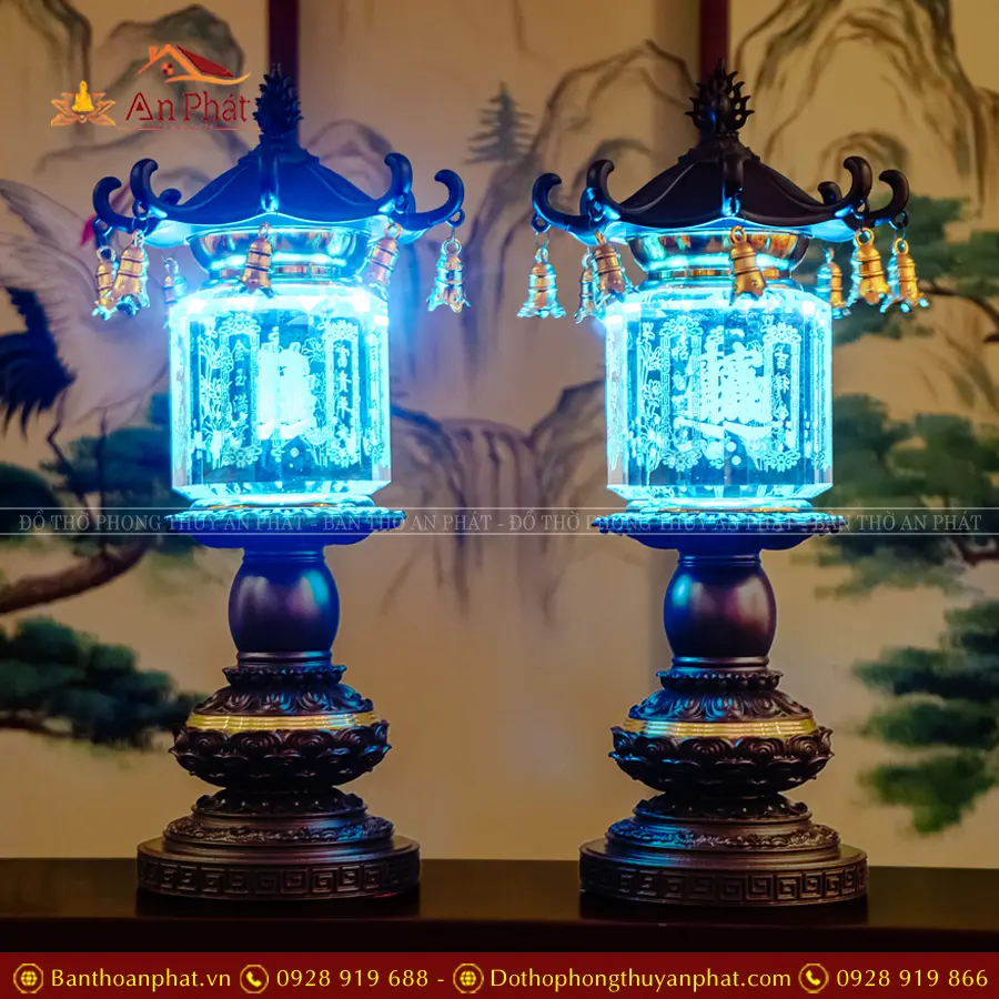 Đèn thờ điện pha lê mái chùa trụ vuông DT1304 15 Đèn thờ đẹp hiện đại giá rẻ An Phát