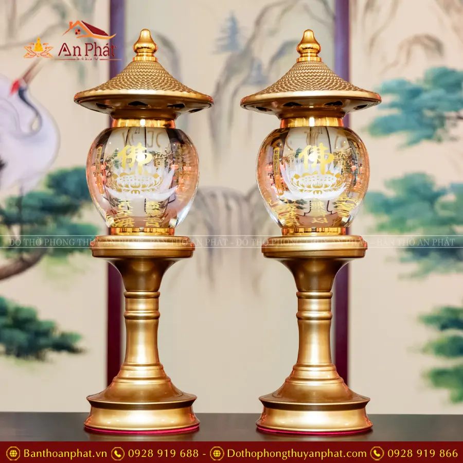 Đèn thờ điện pha lê oval cao cấp DT1303 18 Đèn thờ điện pha lê oval thân hợp kim DT1303 An Phát