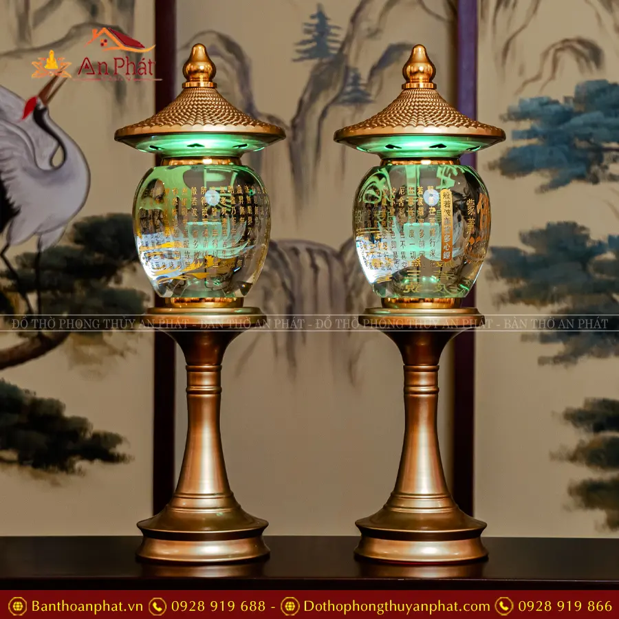 Đèn thờ điện pha lê oval thân hợp kim DT1303 An Phát